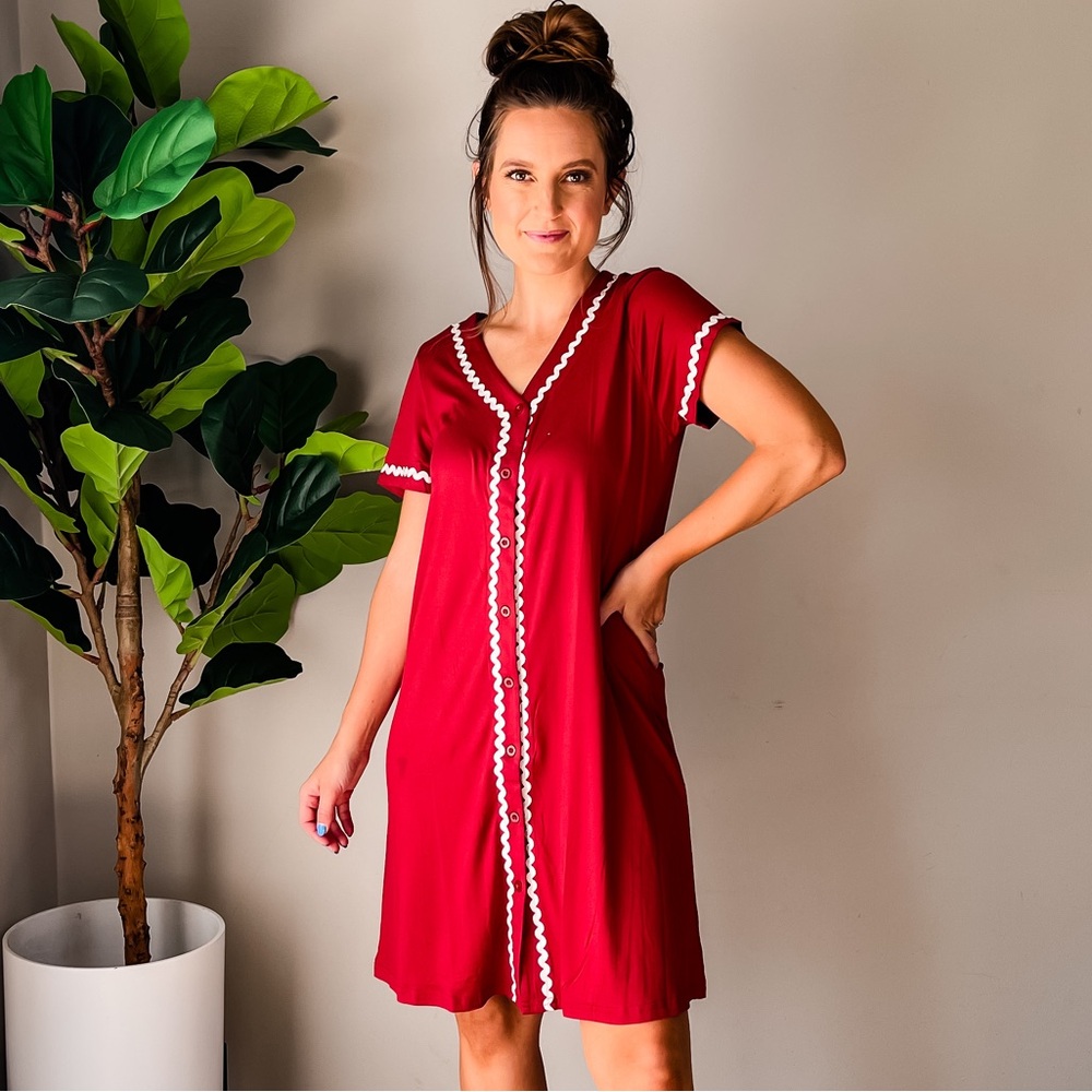Button Down Nightgown With Scallop Stitching